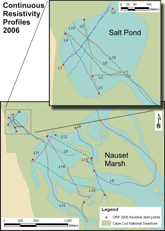 Trackline map of processed CRP lines collected in 2006 along the Cape Cod National Seashore