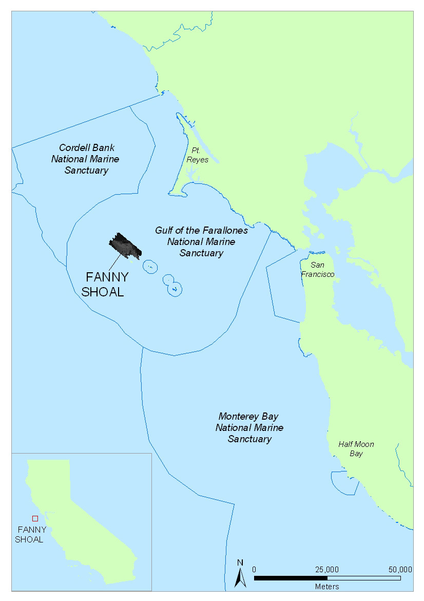Figure 1. Map showing the location of Fanny Shoals study area in the Gulf of Farallones National Marine Sanctuary.