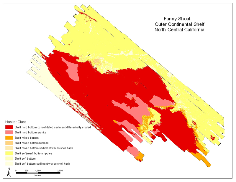 Figure 7. Habitat classifiacation map of Fanny Shoals, outer Continental Shelf of North-Central California.