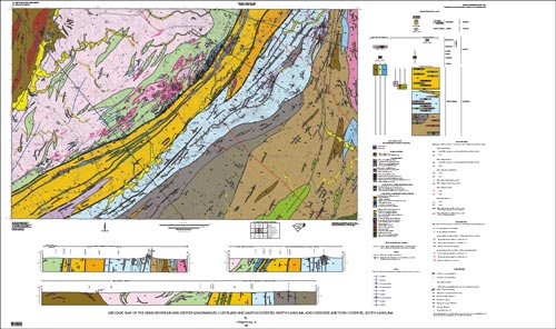 Geologic map of the Kings Mountain and Grover Quadrangles, Cleveland and Gaston Counties, North Carolina, and Cherokee and York Counties, South Carolina