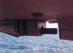 Figure 11.  Image showing the Reson Seabat 8101 hull mounted in the keel cut out of NOAA Launch 1005.