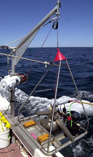 Figure 16. View of the small SEABOSS, a modified Van Veen grab equipped with still and video photographic systems. 