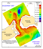 Figure 19. Digital terrain model (DTM) of the sea floor produced from multibeam bathymetry collected during NOAA survey H11076 of Quicks Hole, Massachusetts.