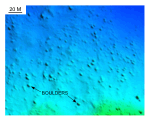 Figure 24.  Detailed planar view of the bouldery sea floor north of Pasque Island from the DTM produced during NOAA survey H11076. 