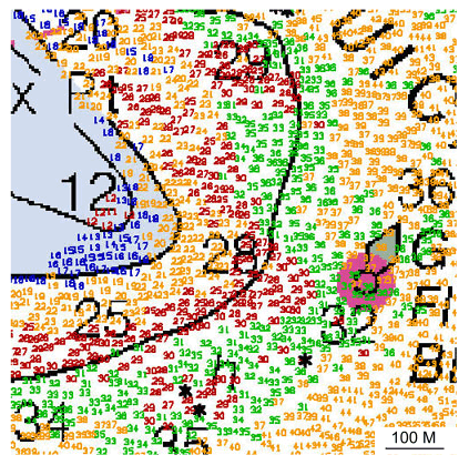 Figure 38. Detailed comparative view of the shoal off Fox Point on Pasque Island.  Note that the shoal has prograded seaward, but narrowed on its northeastern side.   