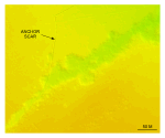 Figure 40. Detailed planar view of an anchor scar and trench north of Nashawena Island from the DTM produced during NOAA survey H11076. 