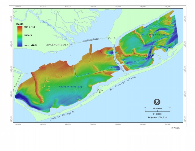 Figure 4. Bathymetric map of the Apalachicola Bay estuary.