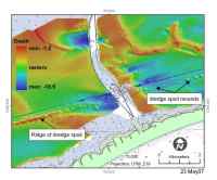 Figure 8. Bathymetric map of the Intracoastal Waterway near the Bryant Patton Bridge showing dredged material south of its channel.  