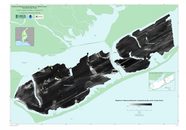 Mapsheet 2.  Sidescan-sonar backscatter, shows distribution of backscatter values over the survey area.  