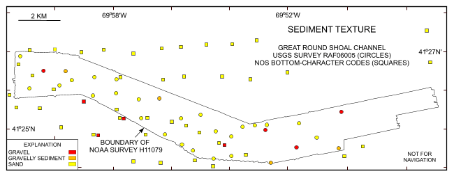 Figure 36.  Detailed perspective view looking north of the transverse sand waves near the south-central part of Great Round Shoal Channel from the DTM produced during NOAA survey H11079. 