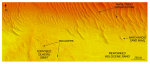 Figure 23.  Detailed planar view of exposed glacial drift and the sand waves at the transition from shoal to channel from the DTM produced during NOAA survey H11079. 