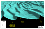 Figure 35. Detailed perspective view looking north of the transverse sand waves near the south-central part of Great Round Shoal Channel from the DTM produced during NOAA survey H11079. 