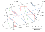 Figure 2. Location of figures, bathymetric profiles, historic seismic-reflection profiles, and sand and rocky sediment samples within the study area. 