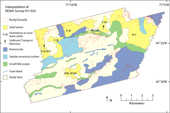 Figure 8. Interpretation of sidescan-sonar and multibeam bathymetric imagery.