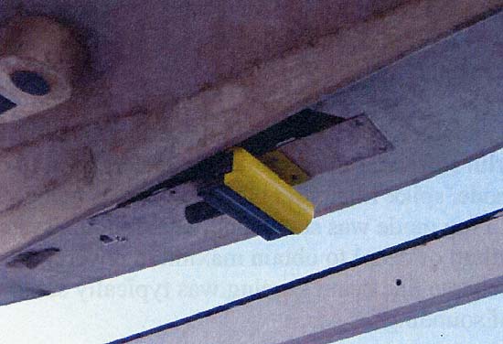 Figure 8. Image showing the Reason 8125 multibeam transducer mounted to the hull of the NOAA Launch 1014.