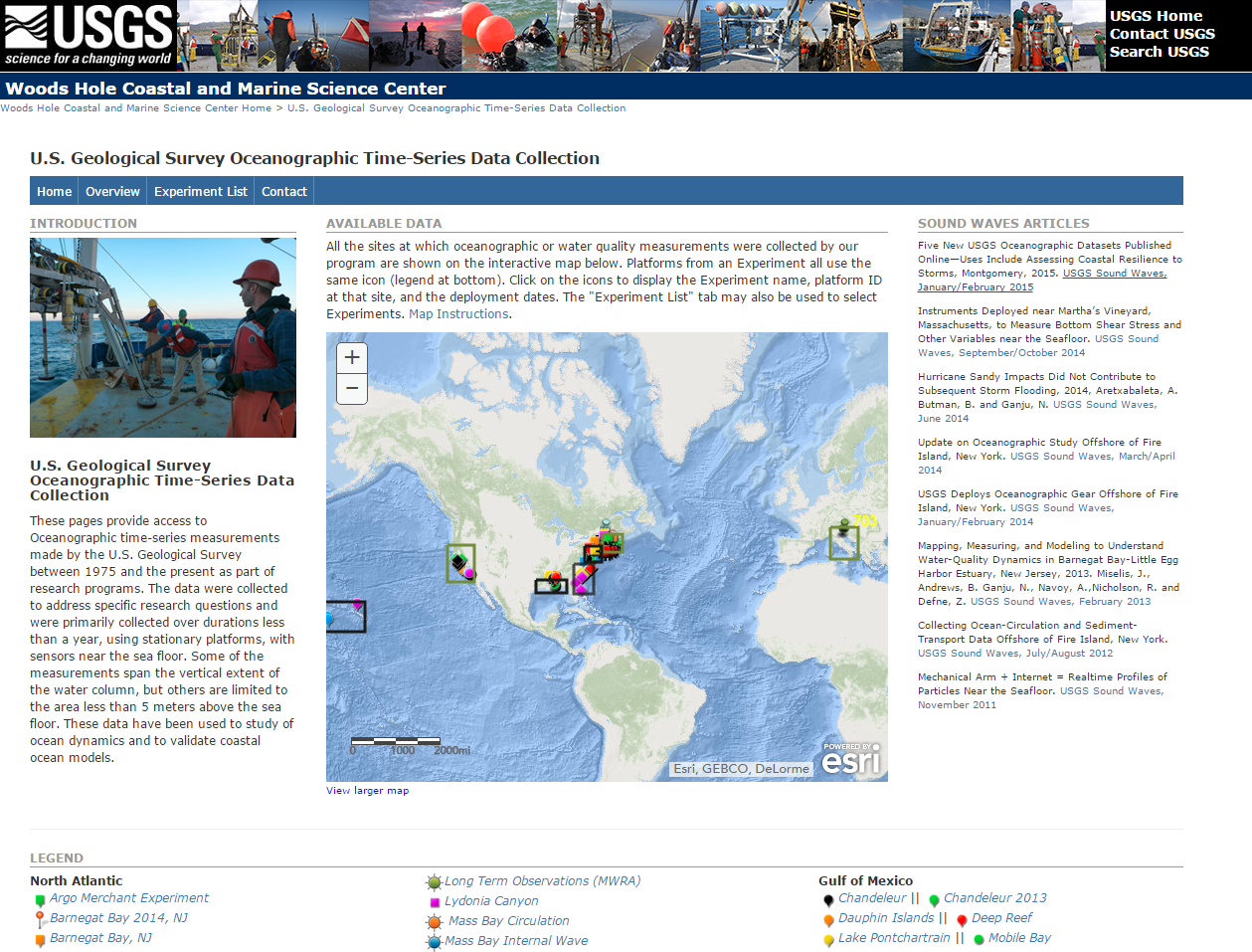 The main page of the oceanographic time-series data collection Web site.
