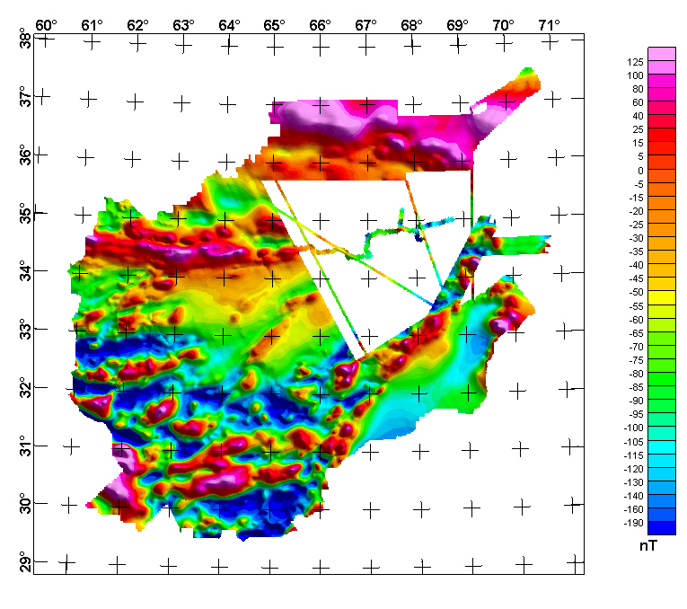 Afghanistan Merged Magnetic Anomaly Map at 5000 m Above Ground