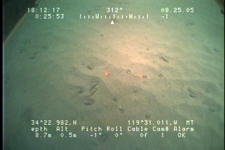 Image of the shallowest point on camera line 15 where the seafloor is predominately sand ripples.