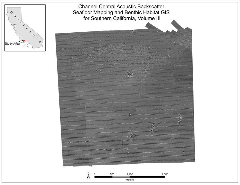 Map showing acoustic backscatter data for channel central from cruise S102SC