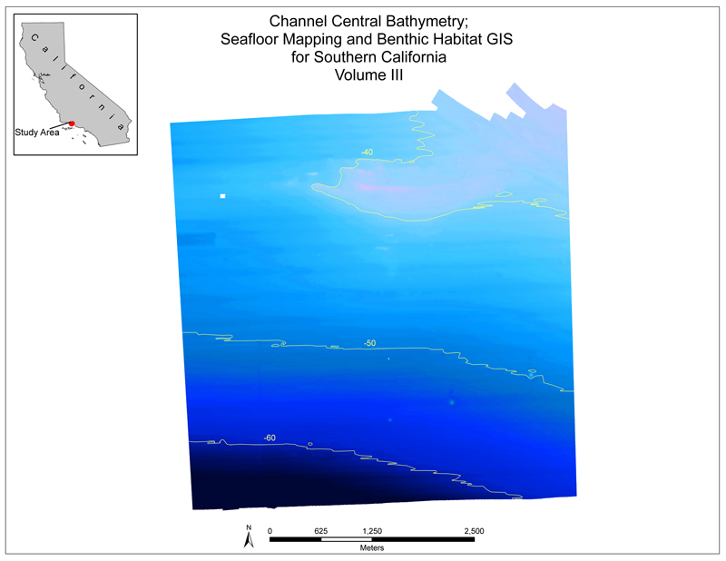 Map showing bathymetry data for channel central from cruise S102SC