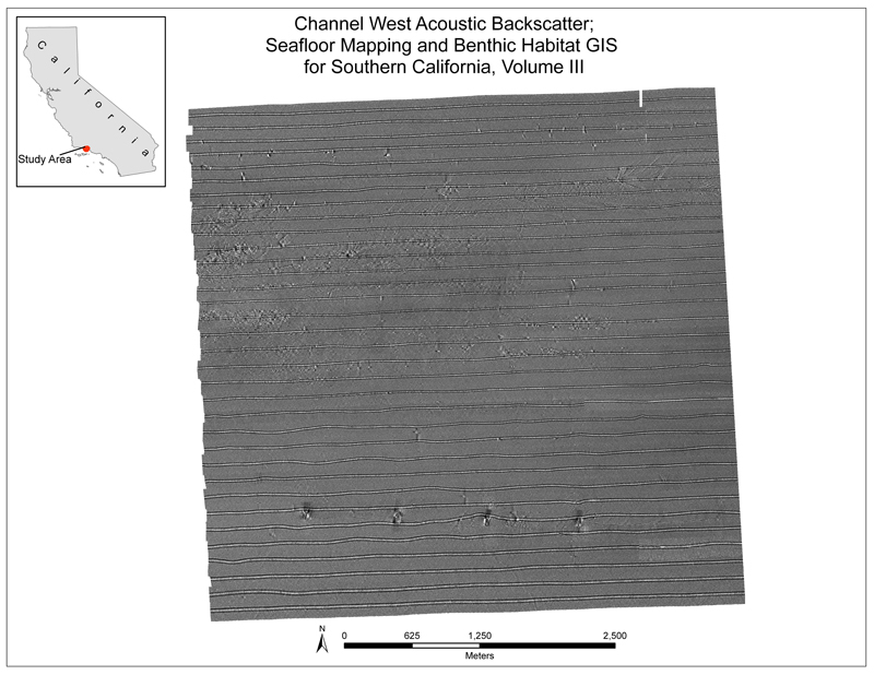 Map showing acoustic backscatter data for channel west from cruise S102SC