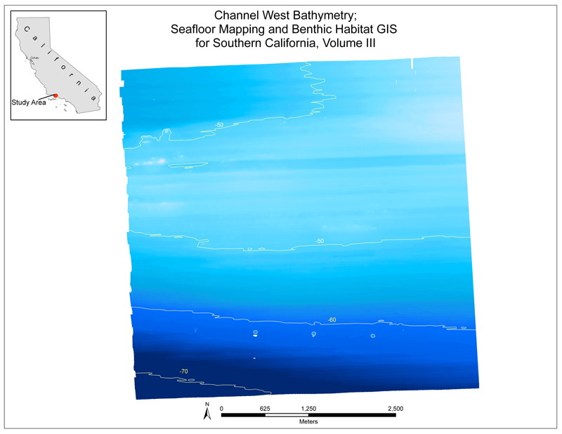 Map showing bathymetry data for the channel west from cruise S102SC
