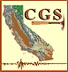 California Geological Survey logo in the shape of a map of the state with a rock hammer in front of it