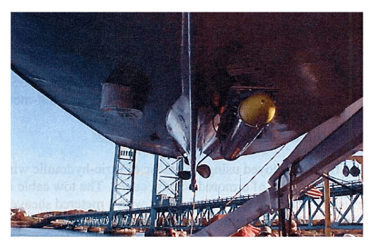 Figure 4. The Klein 5000 sidescan-sonar system mounted on the hull of National Oceanic and Atmospheric Administration Launch 1014.