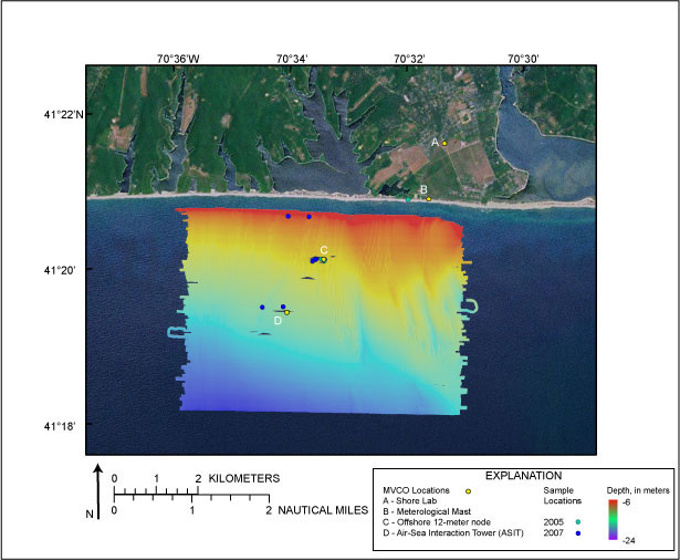 Figure 8, location of beach and seafloor sediment samples collected in 2005 and 2007