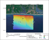 Thumbail image for Figure 8, location of beach and seafloor sediment samples collected in 2005 and 2007, and link to larger image.