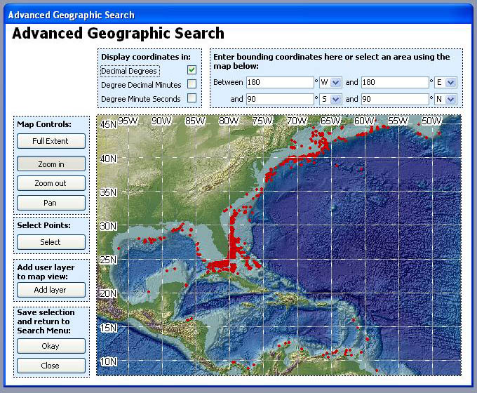 Figure 5, screen shot of Geographic Search page.