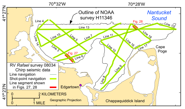 Figure 13, map of Chirp seismic-reflection tracklines. 