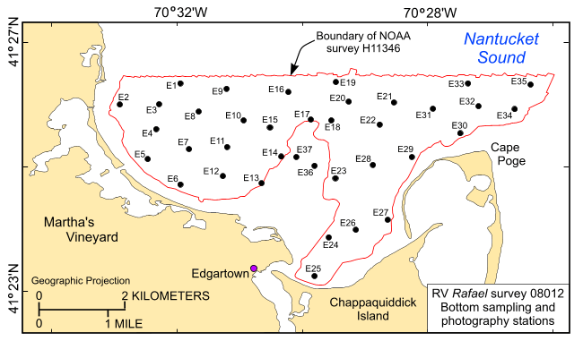 Figure 15, map of bottom sampling and photography stations. 