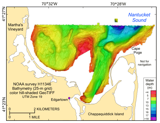 Figure 19, map of gridded bathymetry produced from the single-beam and multibeam bathymetry collected during NOAA survey H11346.