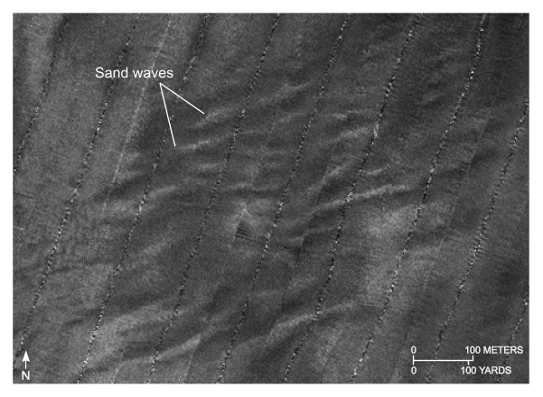 Figure 23, detail from the sidescan-sonar mosaic showing a pattern indicative of transverse sand waves.