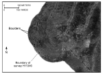 Thumbnail image of Figure 22, detail from the sidescan-sonar mosaic showing high backscatter targets interpreted to be boulders, and link to larger figure. 