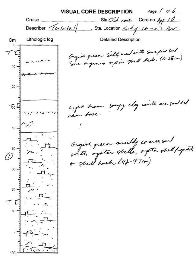 Field description sheets for vibracores within Apalachicola Bay, Florida