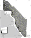Thumbnail image of Figure 5, a map showing  the acoustic-backscatter intensity of the survey area.