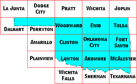 Image Map for selecting quadrangles in Oklahoma. Equivalent text links provided below.