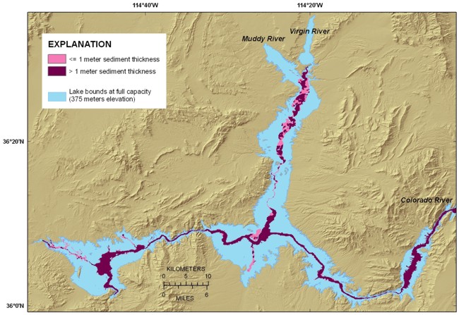 Figure 3, map showing the distribution of post-impoundment sediment in Lake Mead, and link to larger image.