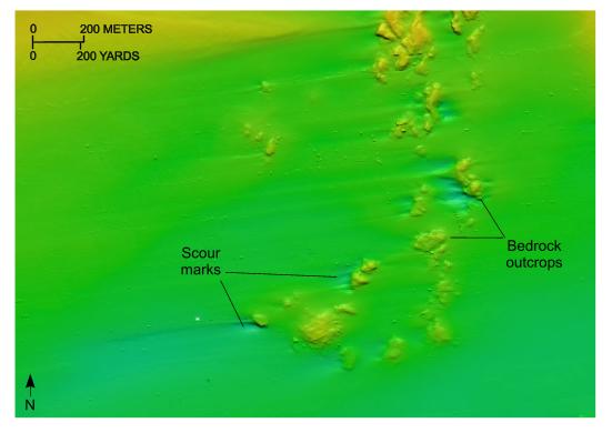 Figure 17. An illustation detailing rocky outcrops south of Black Point and scour features.