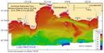 Thumbnail image of figure 12, and link to larger figure. A map of the seafloor offshore of Niantic, Connecticut, produced from the combined multibeam and LIDAR bathymetry.