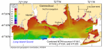 Thumbnail image of figure 13, and link to larger figure. A map of the seafloor offshore of New London and Niantic, Connecticut, produced from the combined multibeam and LIDAR bathymetry.
