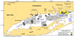 Thumbnail image of figure 1, and link to larger figure. A map showing locations of the combined LIDAR/multibeam bathymetric surveys off New London and Niantic.