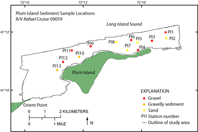 Figure 10. A map showing station locations in the study area where photography and sediment samples were collected.