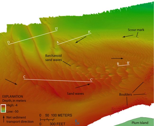 Figure 16. An illustration showing sand waves on the shoal north of Plum Island.