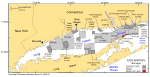Thumbnail image of figure 1 and link to larger figure. A map of the Long Island Sound study area (red polygon) showing the location of this study in relation to other surveys condicuted in this area (light gray polygons).