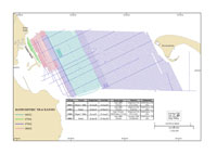 Thumbnail image of Figure 3, a map showing the ship trackline for bathymetry data.