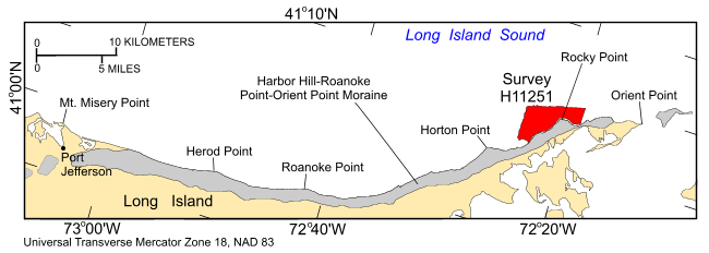Figure 2. A map showing prominent points along the north shore of Long Island.