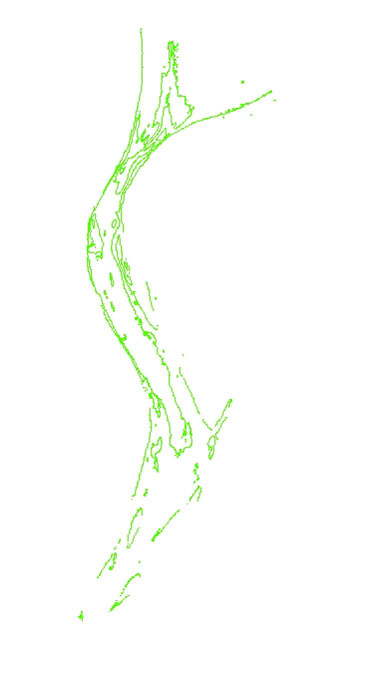 Image displaying 5-meter bathymetric contours generated from bathymetry collected within the St. Clair River